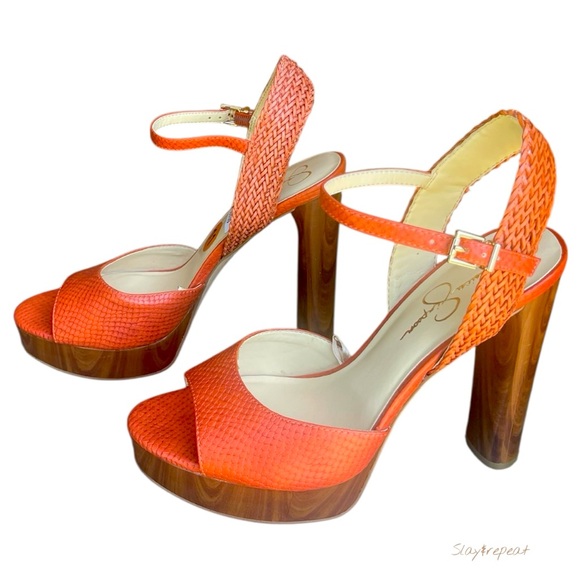 Jessica Simpson Orange Block Heel Sandals Size 11 –Woven Platform Open Toe Shoes - Picture 1 of 14